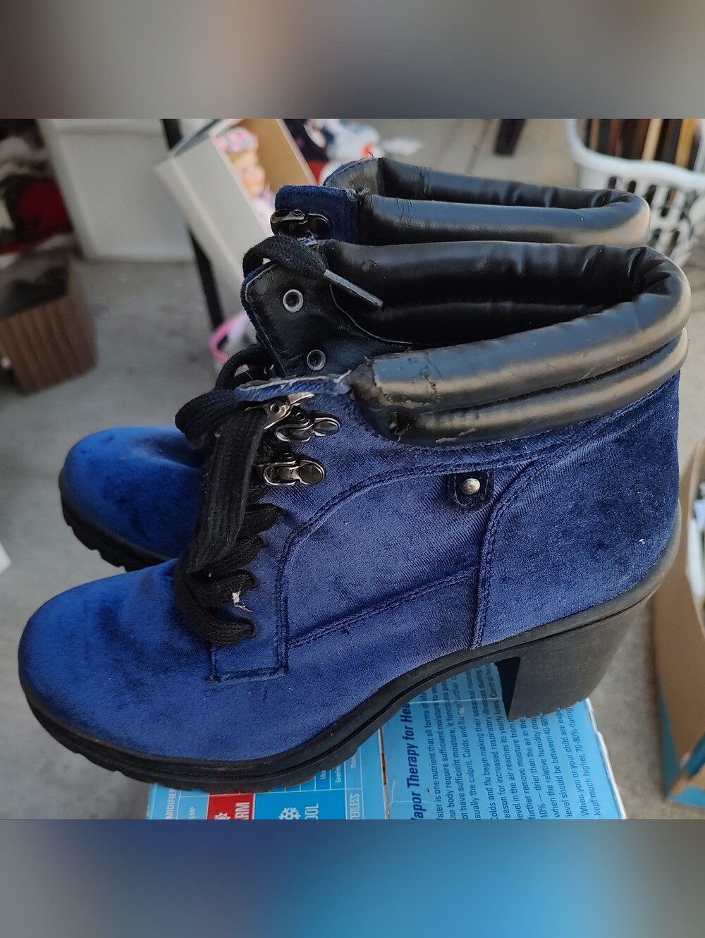 Blue Velvet Ankle Boots